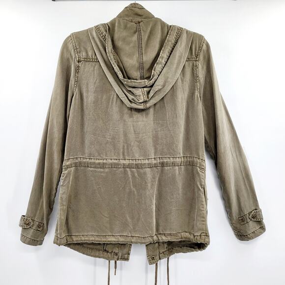 Max Jeans Olive Green Lightweight Adjustable Utility Hooded Jacket Women's Sz S - Picture 2 of 9